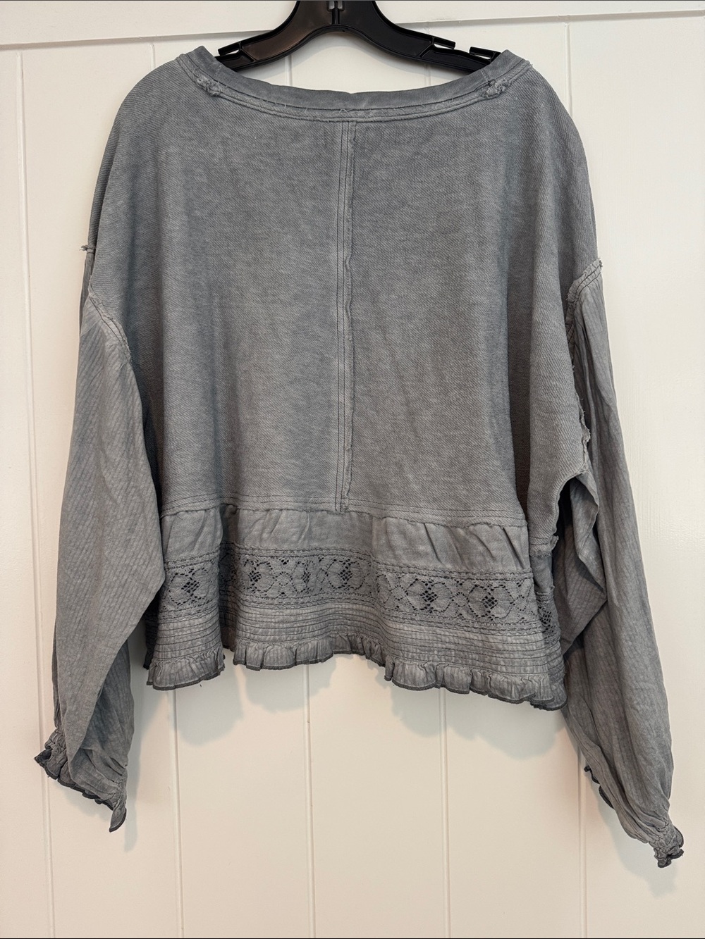 NWT Pilcro Washed Light Blue Lace-Trim Pullover Sweatshirt - Picture 5 of 5